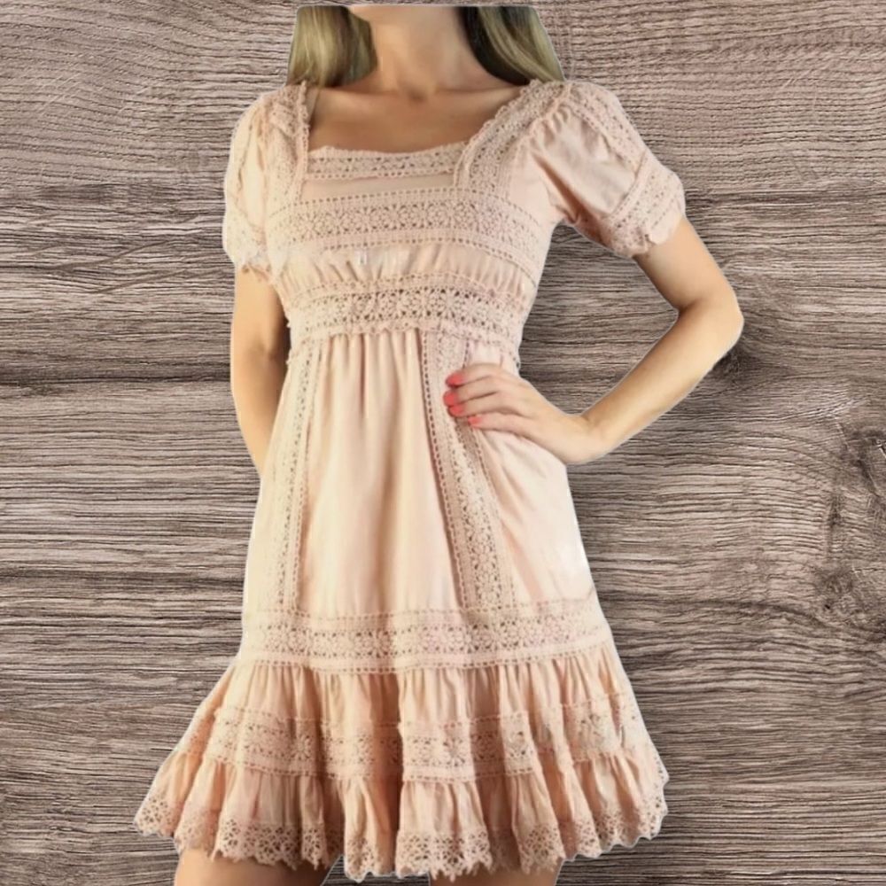 Vintage Victoria's Secret Woven Crochet Lace Peasant Fit Flare Summer Dress